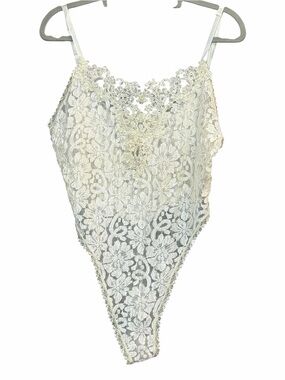 CALIFORNIA DREAM vintage ivory floral lace lingerie bodysuit / teddy